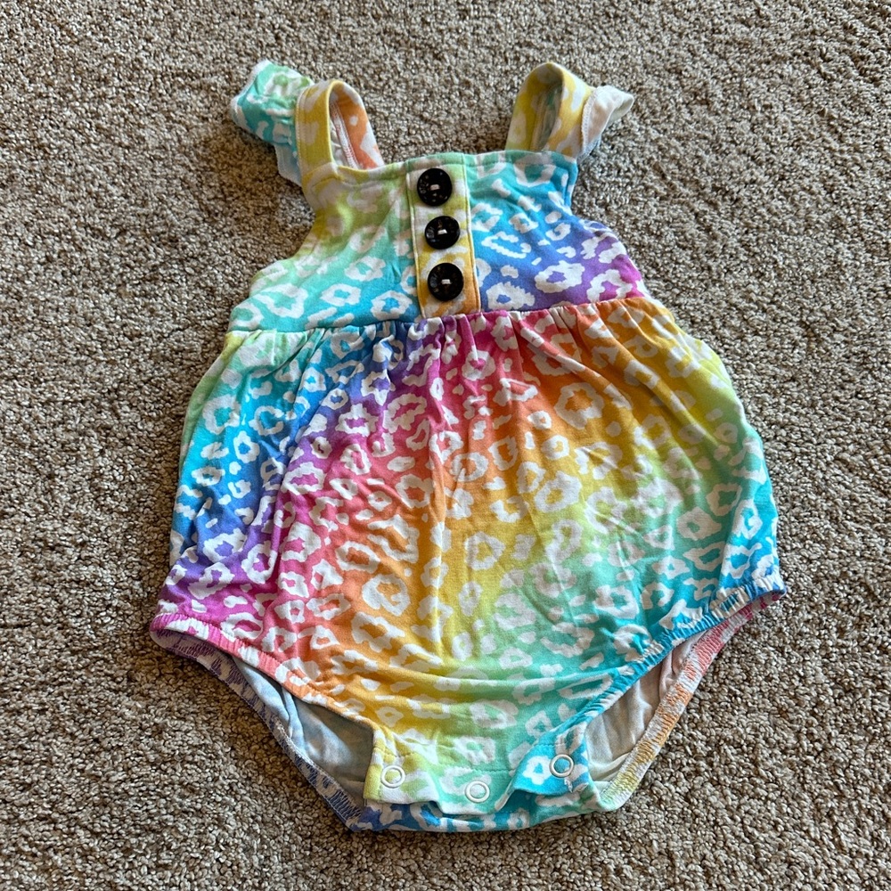 Gigi and Max Baby Rainbow Summer leopard One-Piece Bubble Romper 6 months